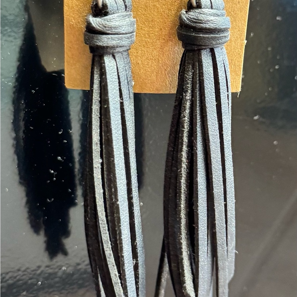 Elegant Black Leather Tassel Earrings